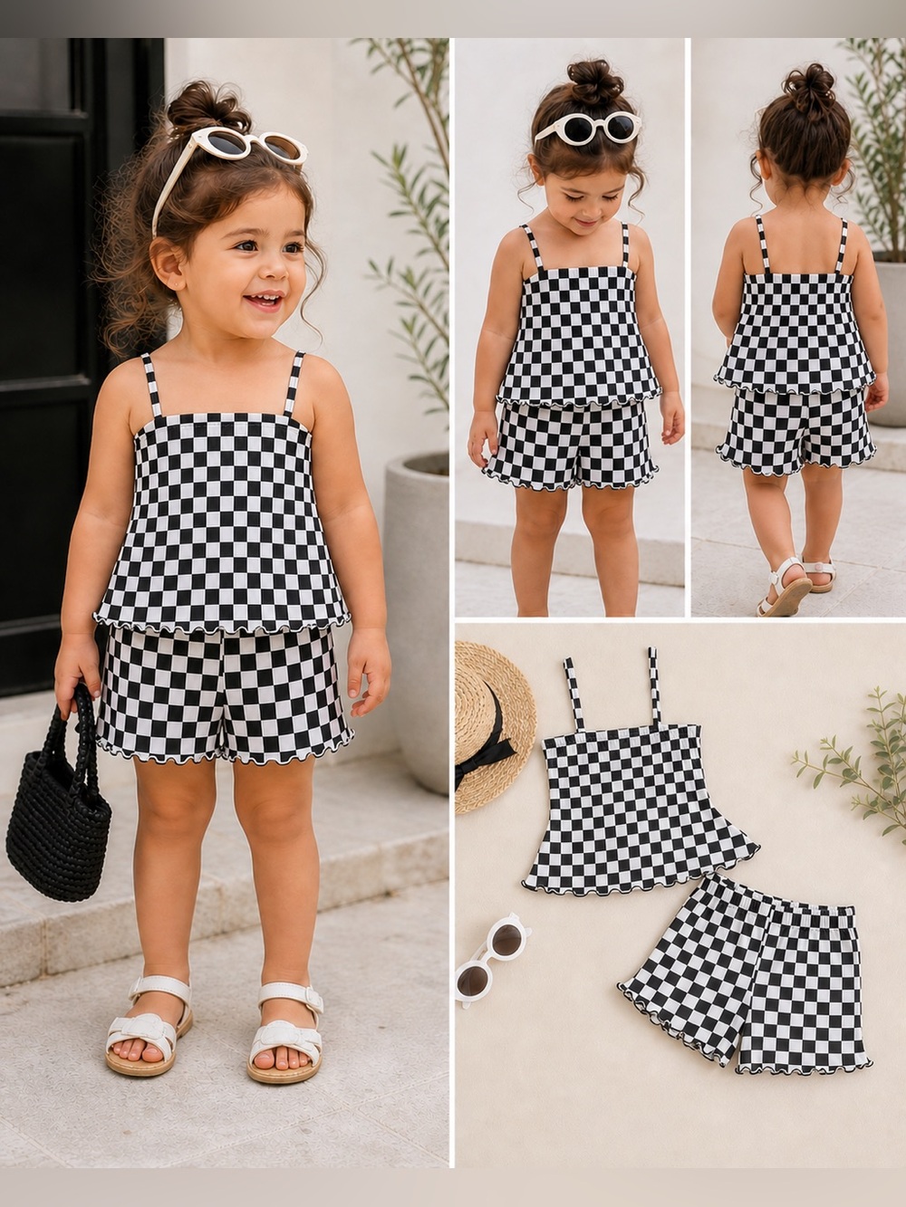 Girls Checkerboard Tank & Shorts Set - 2 Color Options
